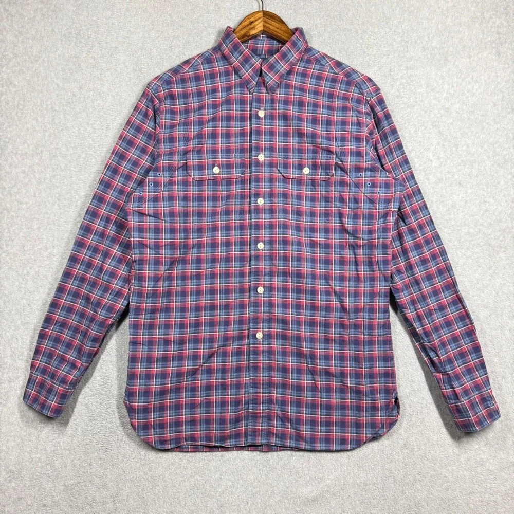Polo Ralph Lauren Men Medium Vented Plaid Shirt Red Blue Button Down Utility